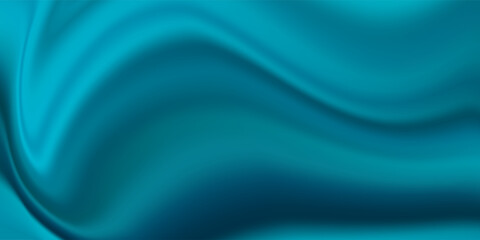Realistic texture of silk background. Vector 3D texture of silk natural fabric with smooth pleats of aqua color, turquoise.