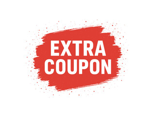 flat vector banner with text EXTRA COUPON red brushstroke swash behind headline paint specks urban yet clean vector badge