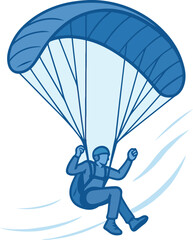 Blue Parachutist Descending with Streamers skydiving