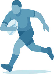 Blue rugby player running with ball sport