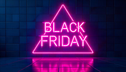 Black Friday Sale Neon Sign Vector Illustration on Brick Wall | Glowing Retro Advertising Banner for Discounts, Shopping, and Promotion