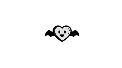 Fototapeta premium Cute Cartoon Heart with Bat Wings and Smiling Face Icon - Halloween Spooky Love Symbol Graphic for Web and Design