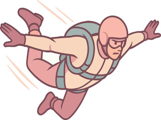Cartoon skydiver in pink and beige falling through air © Nargis