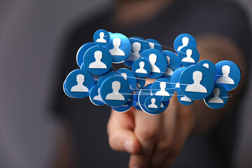 Abstract concept of teamwork, network, connection, communication and social media. Digital interface graphic representing online relationship.