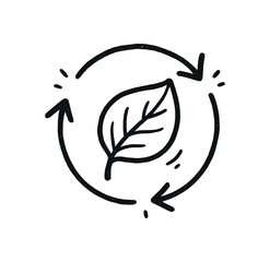 handdrawn cute doodle style long lasting freshness symbol with leaf swirl vector line illustration