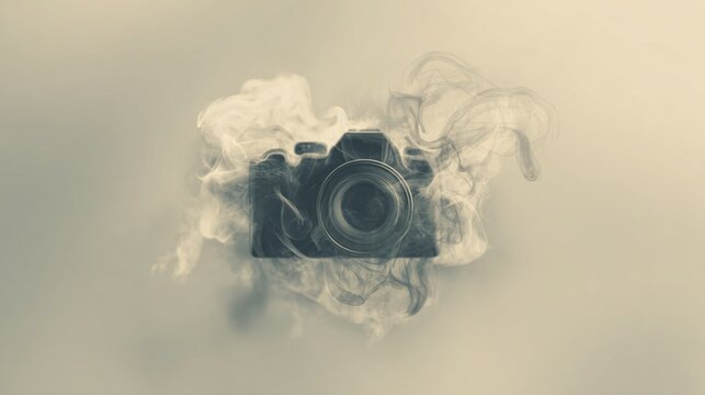 Smoke-Formed Camera Icon on Monochrome Background for Branding