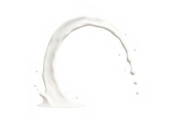 Milk splash creating an arc shape with falling drops, fresh liquid pouring on transparent background