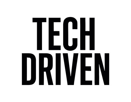 Clean bold typography with text TECH DRIVEN modern condensed font geometric centered layout isolated on white background minimal vector design professional lettering style