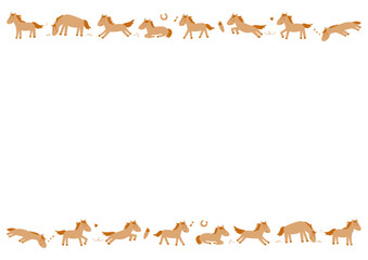 いろいろなポーズのかわいい馬 フレームイラスト