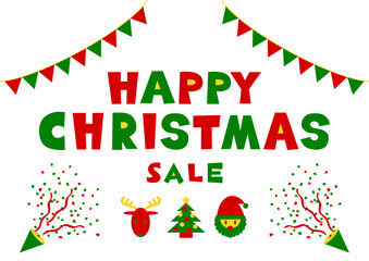 クリスマスセールイラスト　三角旗とクラッカーのポップなデザイン