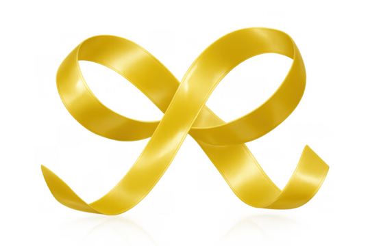 Yellow ribbon forming an infinity symbol, a glossy 3d loop for awareness and celebration concepts