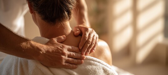 Relaxing Therapy Session with Shoulder Massage in Minimalist Spa Setting