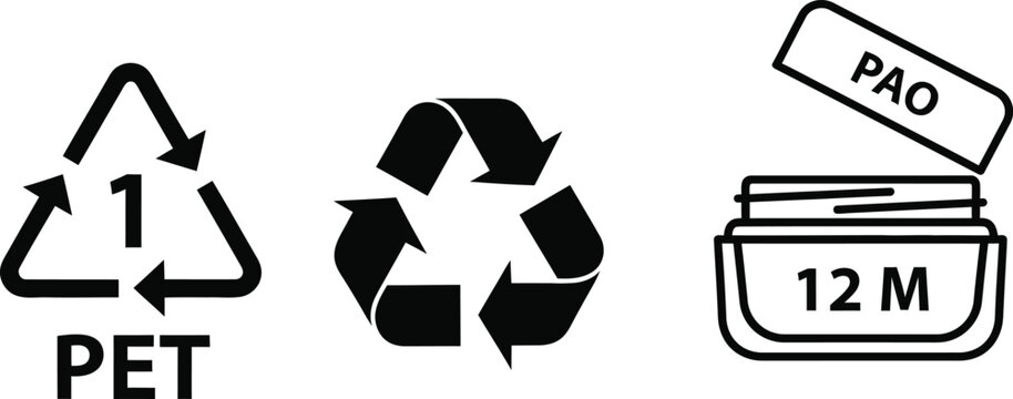 Recycling Symbols and Period After Opening Icon on White Background plastic