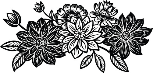 Flower Brush Hand-Drawn Vector Set — Botanical Floral Line Art Illustrations, Decorative Sketch Flowers, Ink Brush Strokes, Vintage Outline Blossom Elements for Design