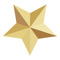 Golden five pointed star isolated on transparent background