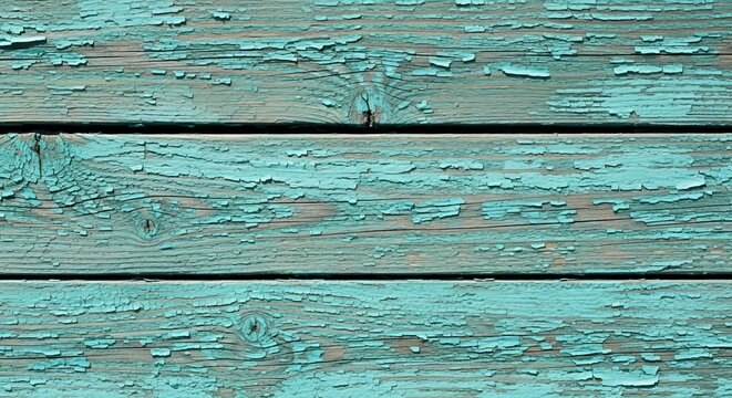 Distressed teal painted wooden planks with peeling texture