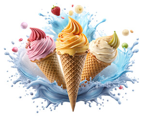 ice cream in a cone cupcake, sweet, chocolate, frosting, delicious, isolated, yellow, ice, cupcakes, party, icing, cream, dessert, food, cake, birthday, white, ice cream, snack, cup, pastry,