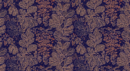 Elegant floral pattern with intricate leaf and vine designs, creating a sophisticated and timeless aesthetic for backgrounds and textiles