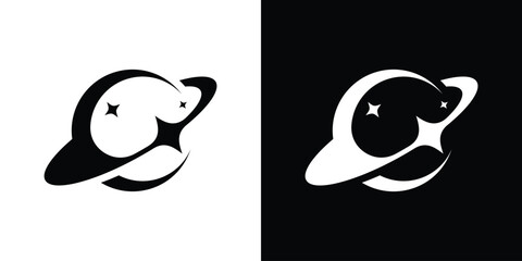 Planet Star Fusion Logo, Dual Meaning Symbol Combining a Planet Orbit Shape with a Star to Represent Cosmic Exploration and Creativity ©  Jagat_Aji