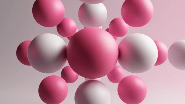 Abstract Pink and White Spheres - This video features an arrangement of pink and white spheres floating in a balanced composition.