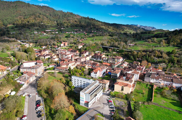 Obraz premium Aerial view of Infiesto village, Asturias, Spain