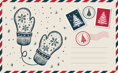Obraz premium Christmas postcard with mittens 