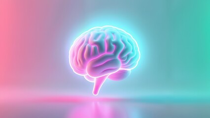 A close-up of a neon colored brain against a multi-colored backdrop.