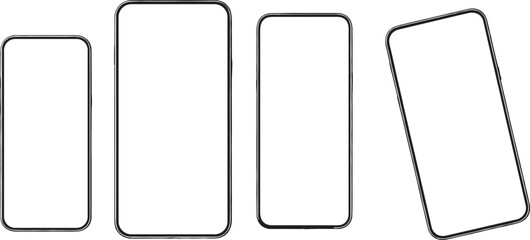 Modern smartphone mockup set with blank screens, isolated mobile device collection, realistic phone display template for app presentation and design showcase