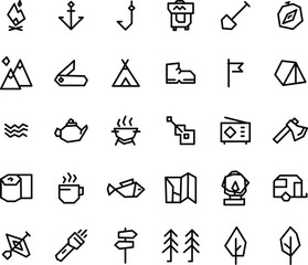 Camping Adventure Icons – Minimal & Flat Vector