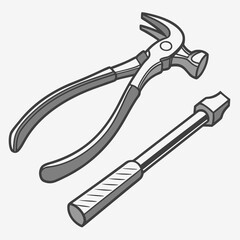 Illustration of a hammer and screwdriver isolated on