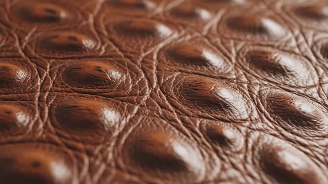 Crocodile Leather Texture Close-Up - A close-up shot reveals the intricate texture of brown crocodile leather. The raised bumps and detailed patterns create a luxurious and exotic feel.