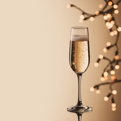 Sparkling Champagne Flute with Festive Bokeh Lights and Copy Spa