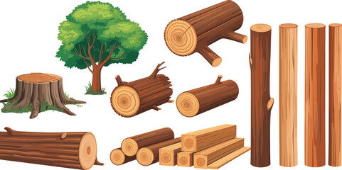 wood logs illustration, cut tree trunk, timber collection, forest tree stump, natural lumber, tree wood texture,