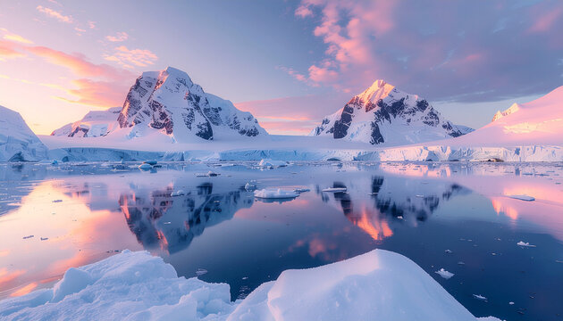 Experience the Breathtaking Beauty of a Remote Arctic Glacier, Revealing Jagged Ice Formations and Deep Crevasses Under a Vibrant Sky