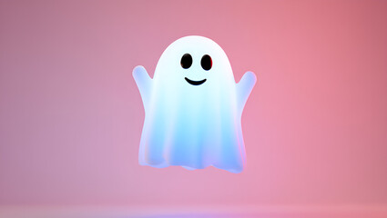 Cute 3D Ghost Illustration Whimsical Character for Halloween & Spooky Concepts, Generative AI