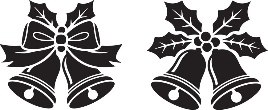 Christmas bells with holly vector silhouette