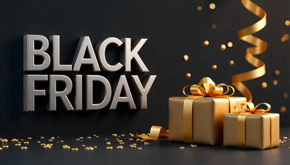Black Friday Sale Vector Banner with 3D Text and Gift Boxes | Discount Promotion Background