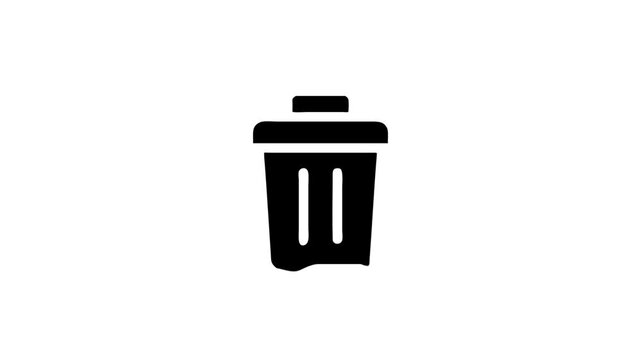 Stationary black trash can icon on white background