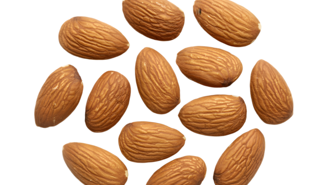 Scattered Almonds with Textured Brown Skin on a Colorful Abstract delicious isolated on a transparent background