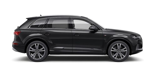 Obraz premium Dark luxury suv car, modern premium vehicle, side view on white