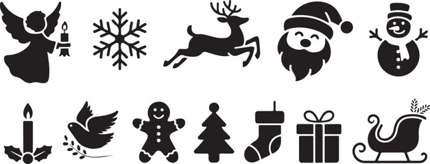 Christmas icons silhouette set vector illustration