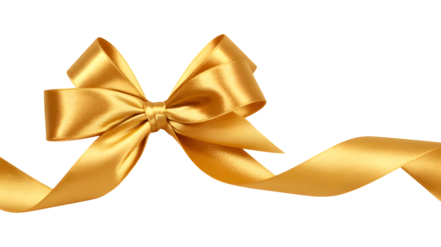 Golden Satin Ribbon Bow with Flowing Tail on Transparent Background golden ribbon satin bow isolated on a transparent background