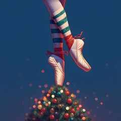 Festive ballet concept with  pointe shoes, Christmas winter concept.