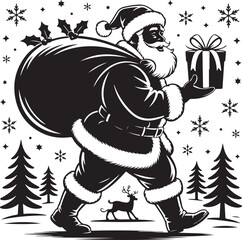Christmas Santa claus with gift silhouette vector illustration isolated on a white background