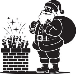 Santa claus delivering gifts at chimney silhouette vector illustration