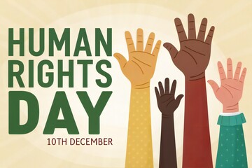 Diverse hands raised together celebrating human rights and equality