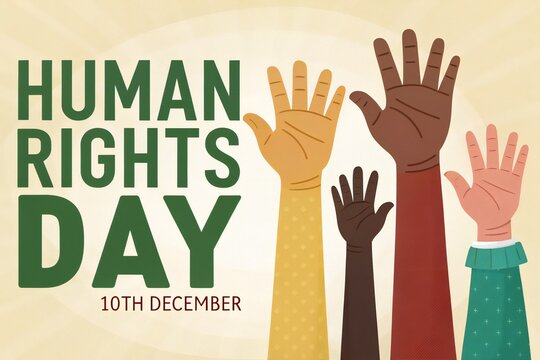 Diverse hands raised together celebrating human rights and equality - Powered by Adobe