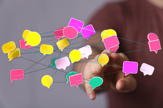 Concept of communication, digital network, social media, connection, comments, speech bubbles, digital, online, - Powered by Adobe