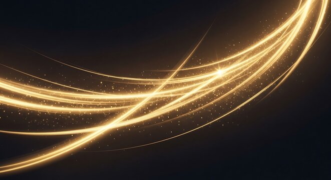 Golden light trails swirling and sparkling on a dark background