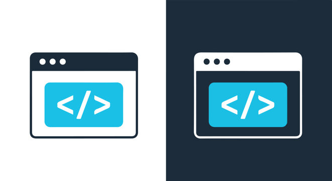 Web development coding browser window icon - Blue icon vector - Vector icon symbol for website - Icon vector